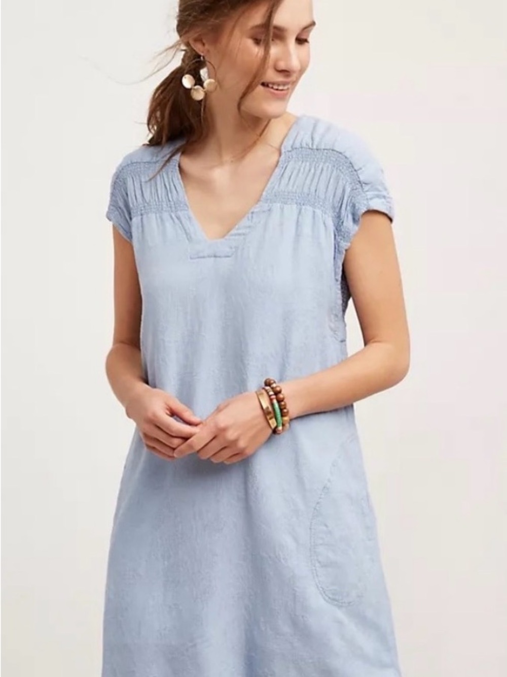 Anthropologie Maeve Paz Tunic Dress Blue Chambray